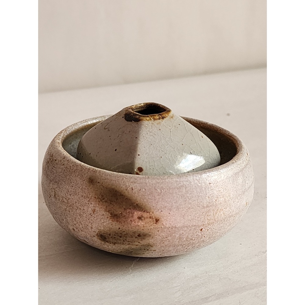 Vintage Japanese Studio Pottery Set Miniature Bud Vase and Small Bowl Signed